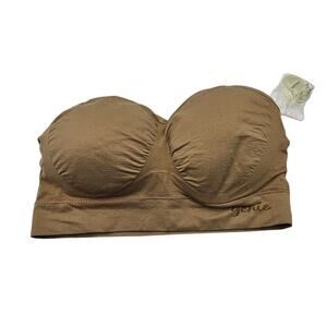 Genie Womens Sz 1X Strapless Wire Free Bra Lightly Padded Beige NEW